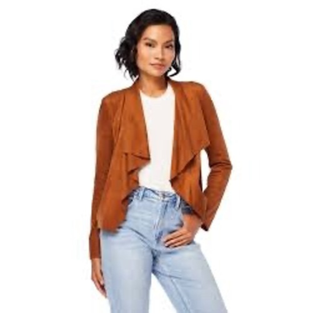 Relativity‎ S Brown Faux Suede Drape Open Front Jacket Women's Lightweight Boho
